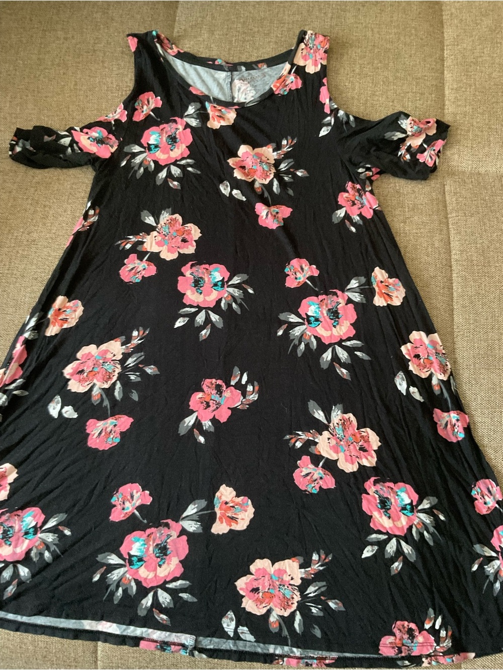 Arizona Jean Company Black Midi Dress with Pink Floral Print
